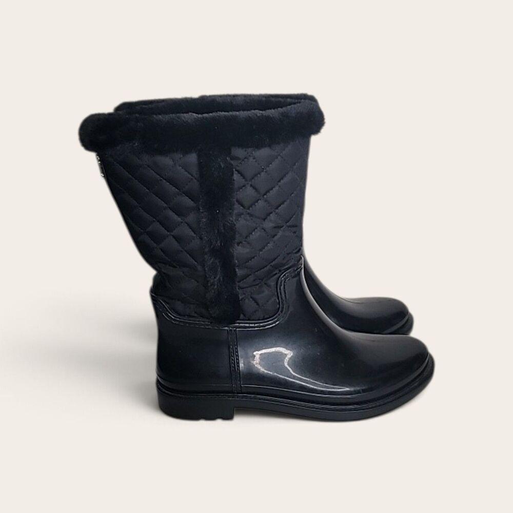 Tommy Hilfiger Black Boots Womens Size 9 Quilted Faux Fur Snow Shoes